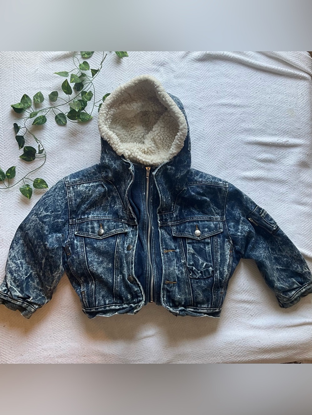 Levi's Sherpa Denim Bomber Jacket | Acid Washed & Utility Flight Zip | Size S